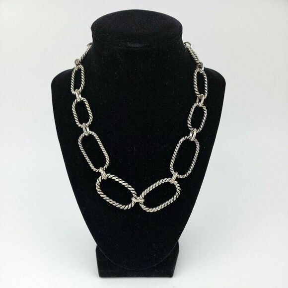 RLL Ralph Lauren Twisted Silver Tone Large Graduated Link Necklace 18 inch - Picture 1 of 8